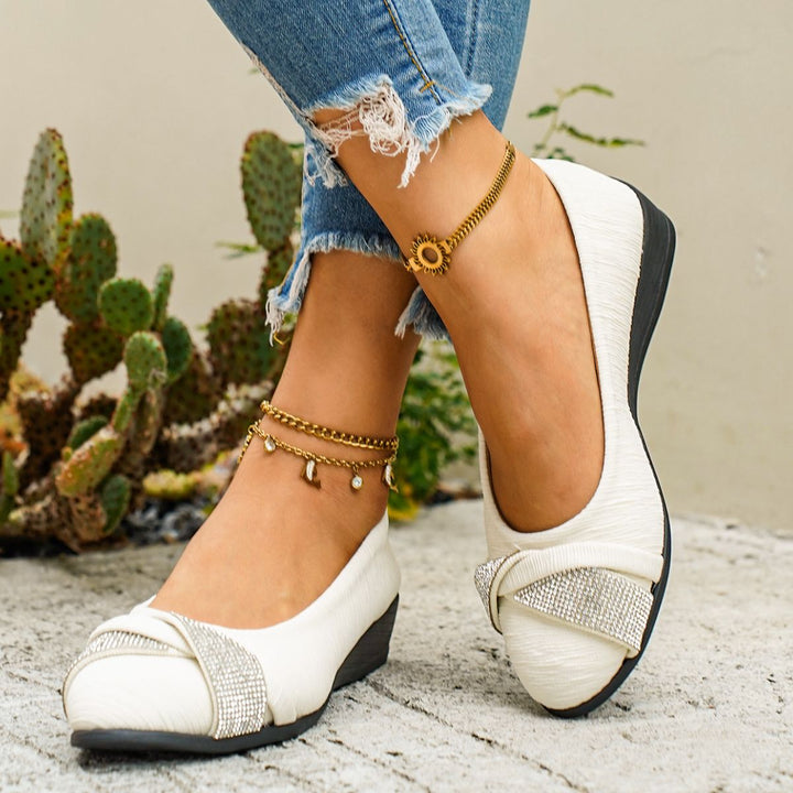Rhinestone Embellished Wedge Slip-Ons