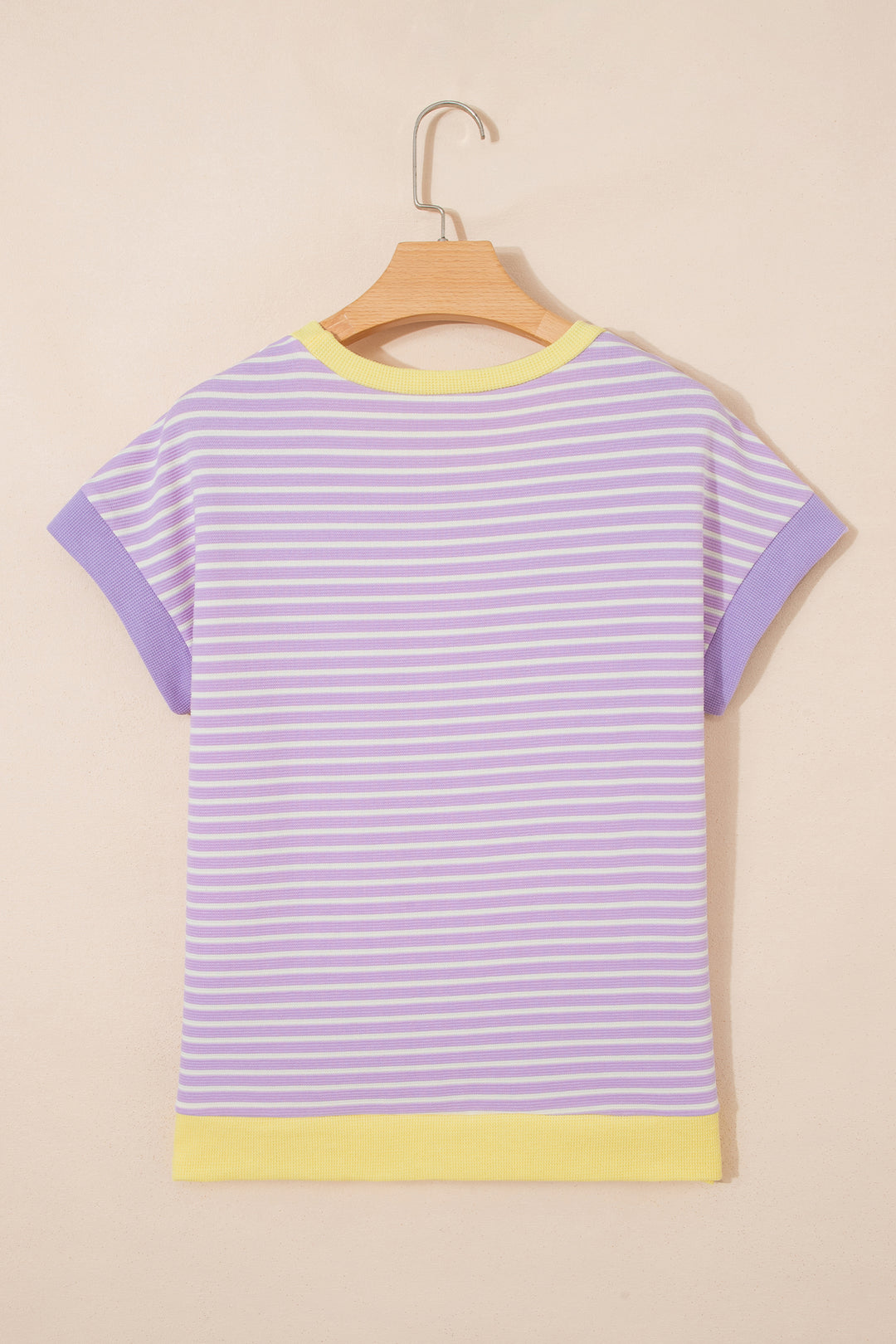 Purple Stripe Striped Colorblock Paneling Collar Cuff Hem Texture T-Shirt