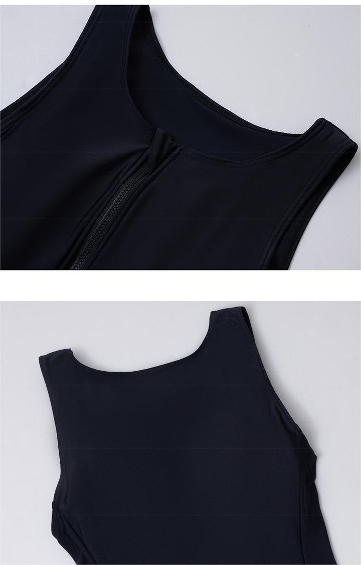 Ladies Surfing Suit Solid Color Sleeveless Triangle One Piece Swimsuit Conservative Swimwear