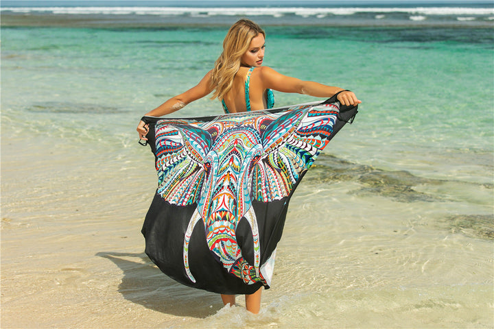 Animal Print Shawl Skirt Anti DDoS Skirt Swimsuit Outer Lining Cross Wear Irregular Asymmetric Suspender Skirt