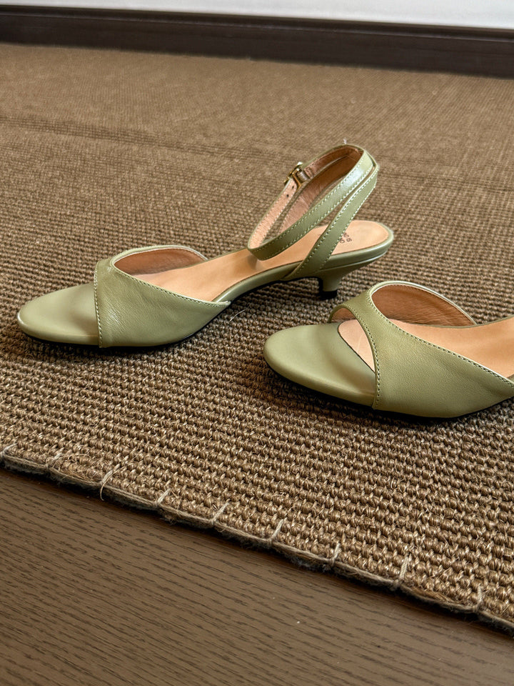 2026 Summer New Women Gentle Retro Sandals, Minimalist Fashion Comfort Kitten Heel Elegant Daily Commute Shoes, Green