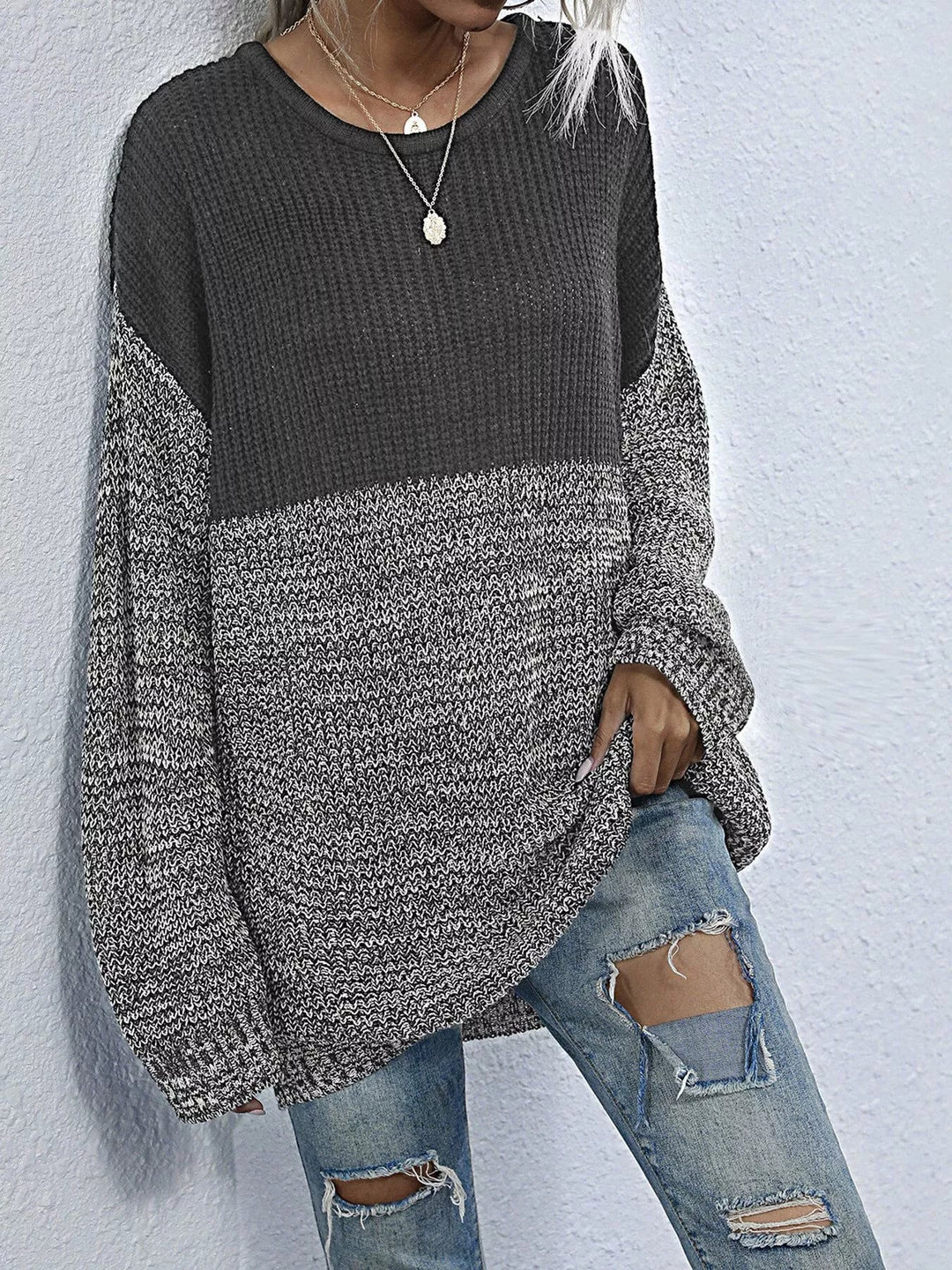 Color Block Long Sleeve Oversized Sweater