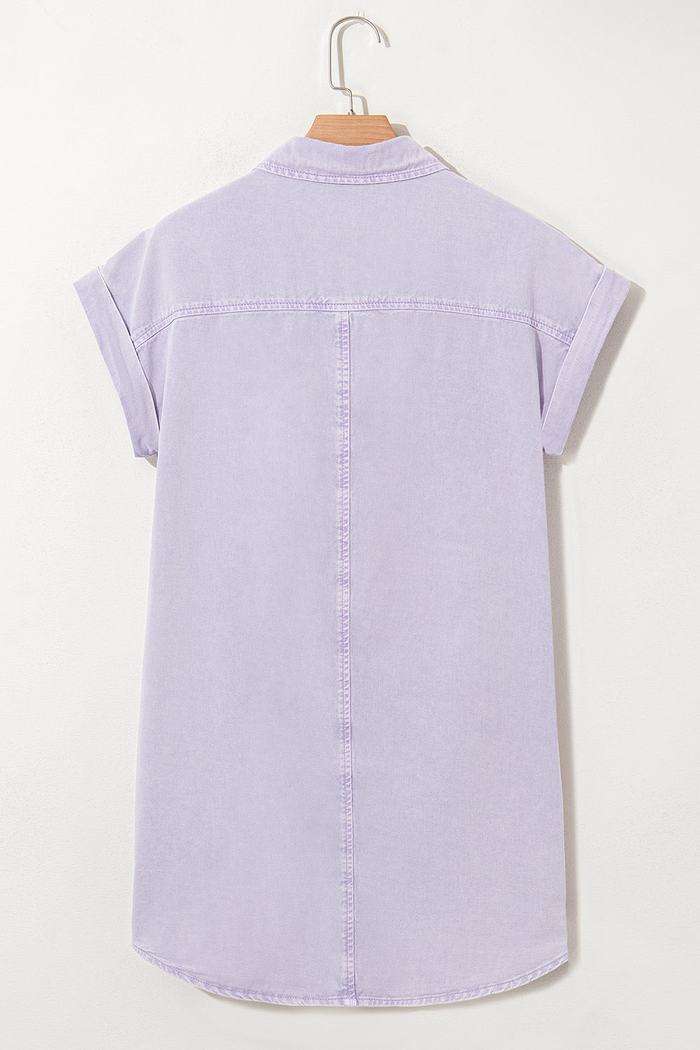 Robe chemise en jean à manches courtes et double poche poitrine à pétales d'orchidée