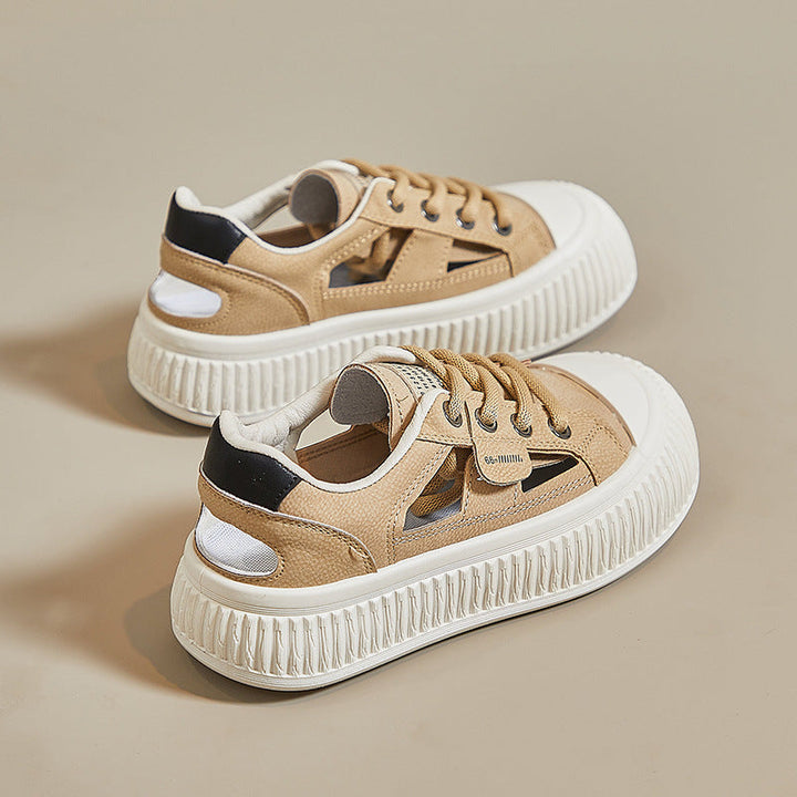 New Breathable Womens Hollow-out Casual Sneakers Chunky-soled Versatile White Shoes