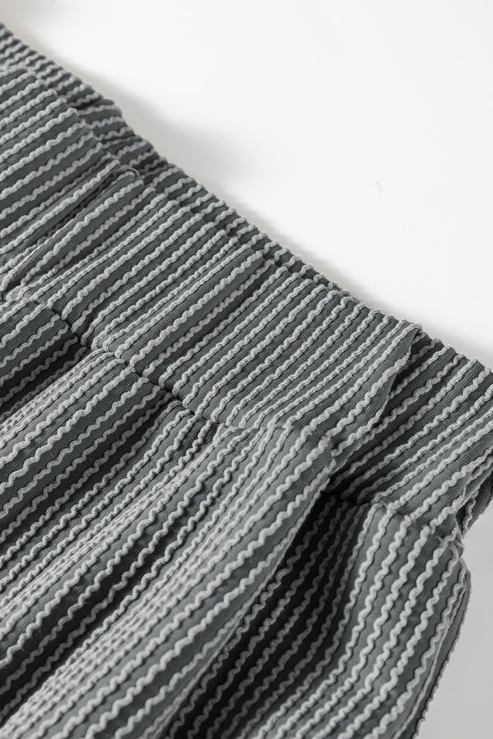 Dark Grey Twisted Ribbed High Neck Loose Tee Elastic High Waist Loose Pant Set