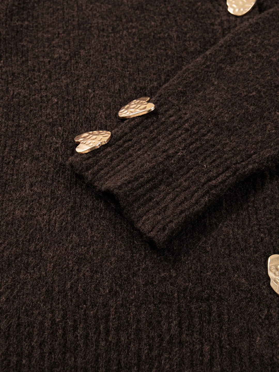 Heart Metal Button V Neck Cardigan Sweater