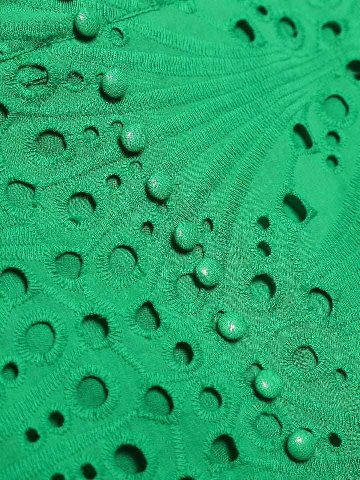 Women Clothing Embroidered Laminated Decoration Green Skirt