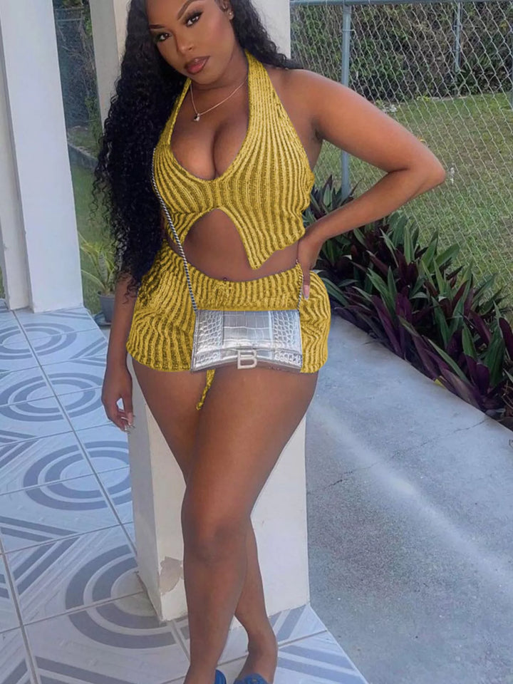 Halter Neck Top and Shorts Sweater Set