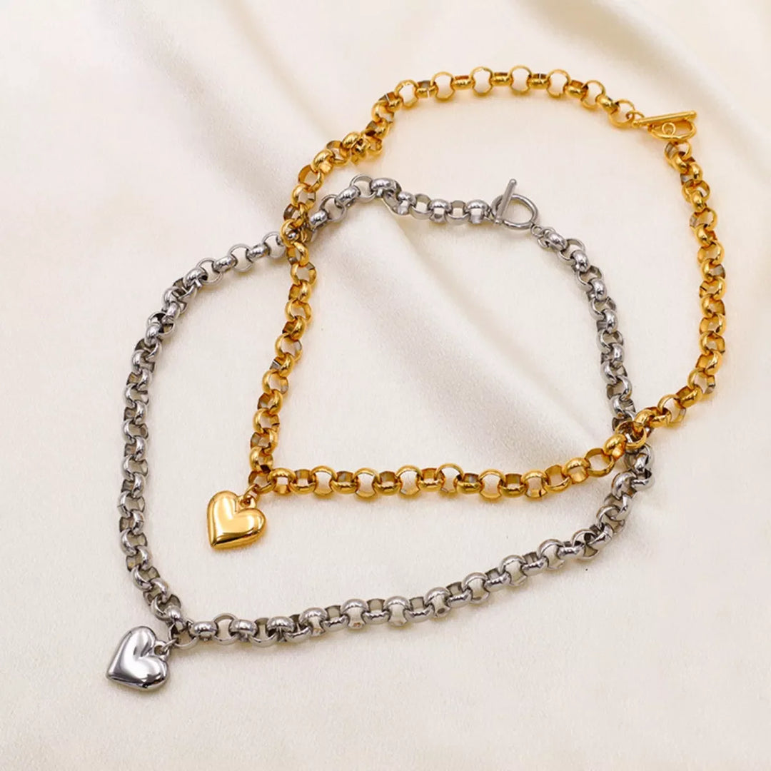 Heart Pendant Toggle Clasp Chain Necklace