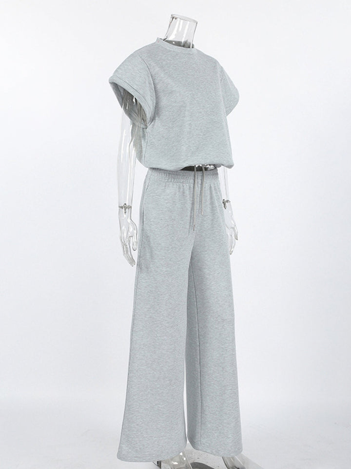 Round Neck Top and Wide Leg Pants Set