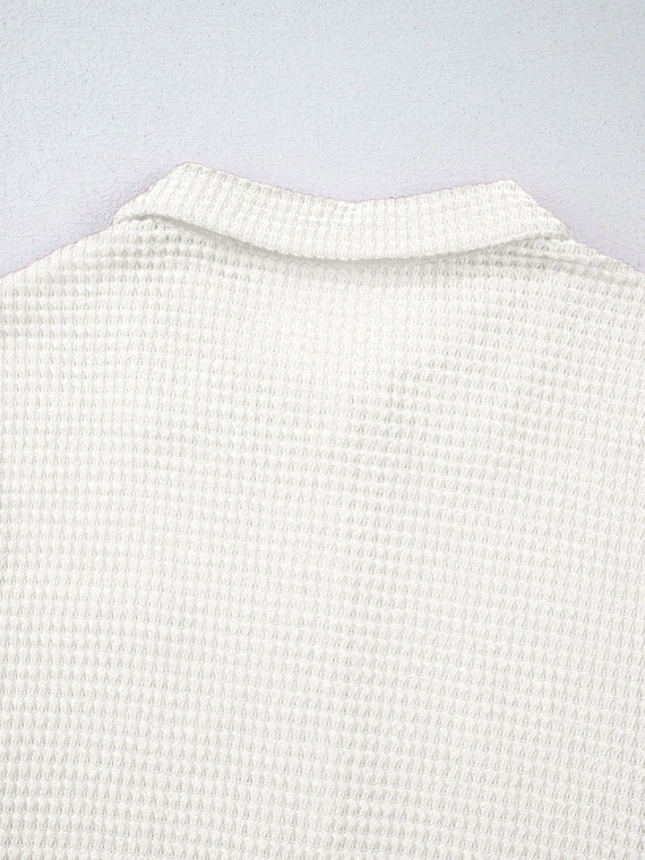 Waffle Knit Button Detail Top