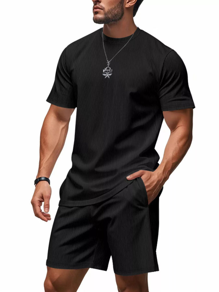 Men's Full Size Casual Striped Top and Shorts Set Plus Size