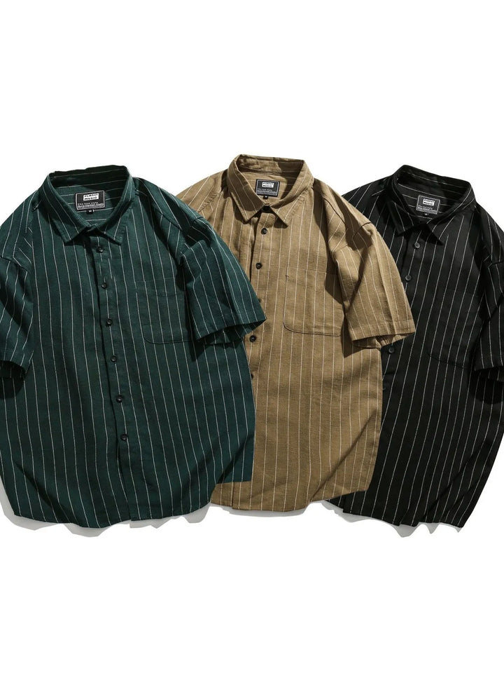 Men's Striped Button Up Short Sleeve Shirt