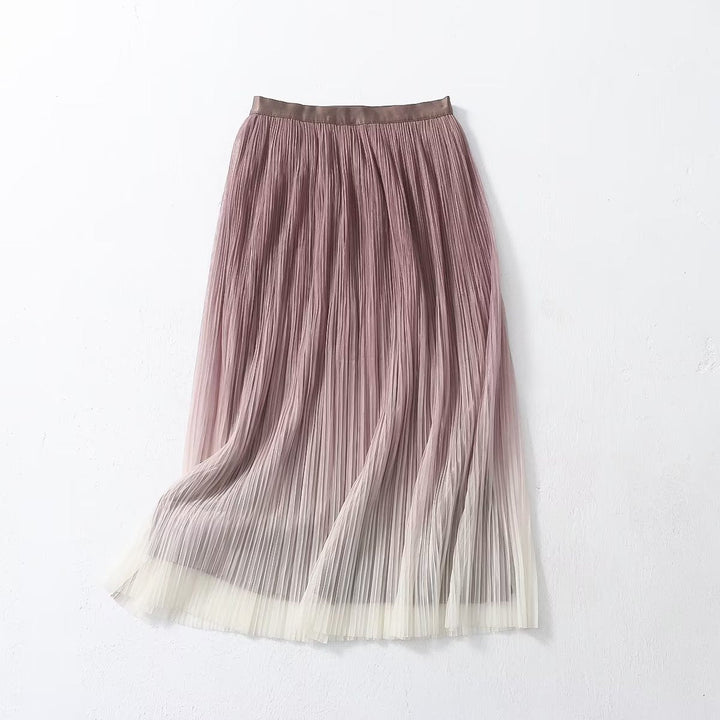 Elegant Graceful Gradient Color Pleated Skirt Spring Summer Light Luxury High Waist A line Skirt