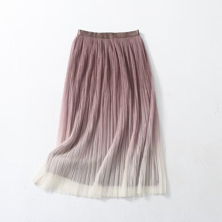 Elegant Graceful Gradient Color Pleated Skirt Spring Summer Light Luxury High Waist A line Skirt