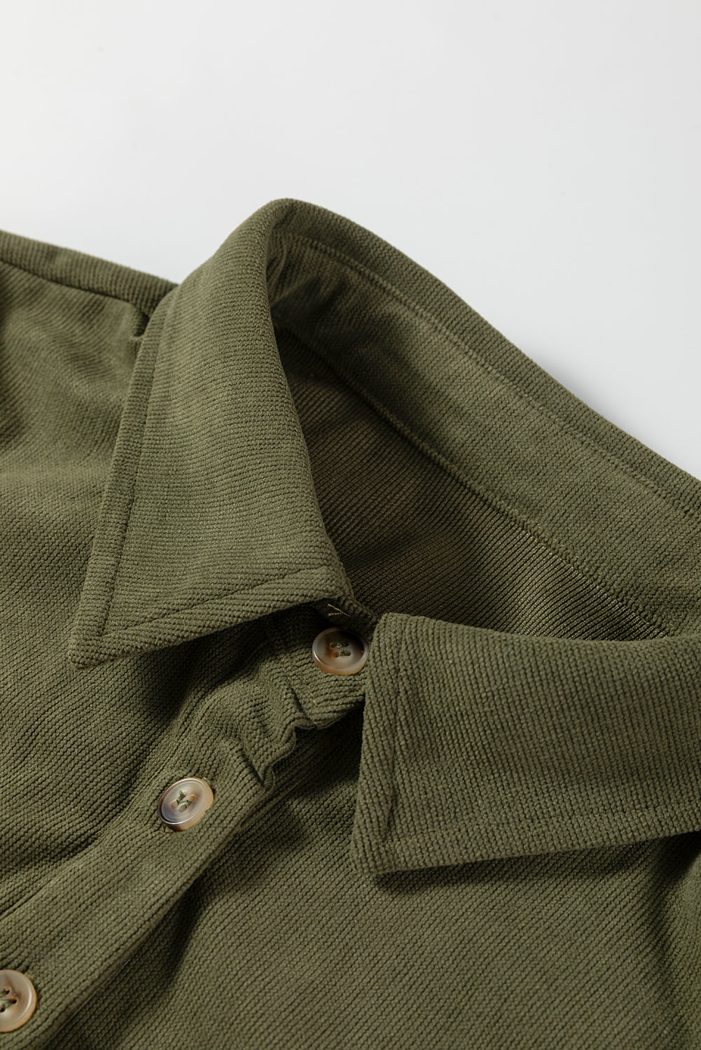 Vineyard Green Corduroy Half Button Collared Long Sleeve Mini Dress