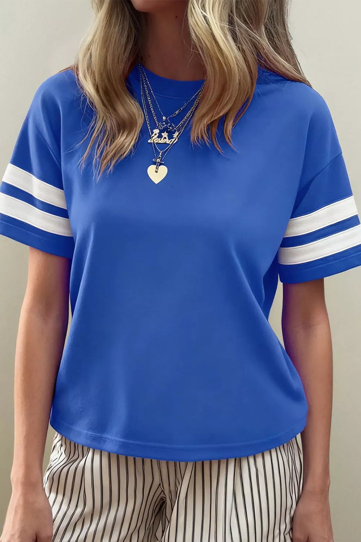 Varsity Striped Short Sleeve Crew Neck T Shirt