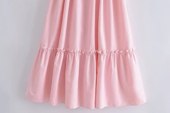 Women Clothing Summer Elegant Socialite Striped Flounced Sleeve Backless Ruffled Stitching Dress