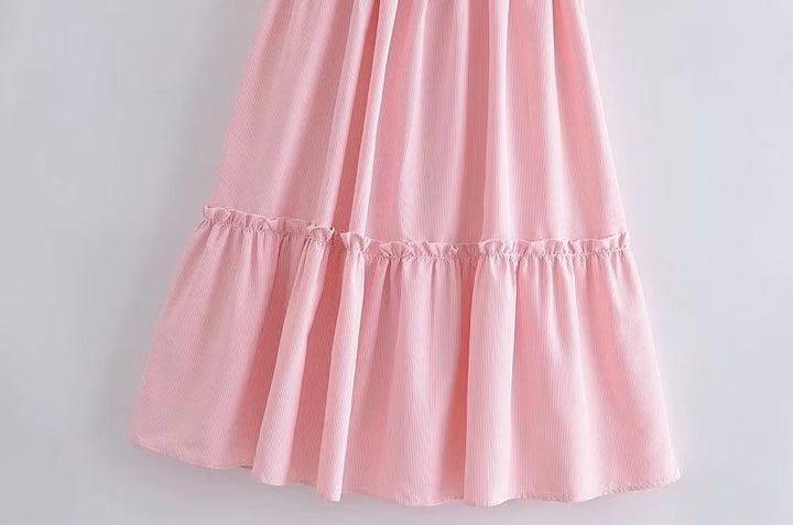 Women Clothing Summer Elegant Socialite Striped Flounced Sleeve Backless Ruffled Stitching Dress