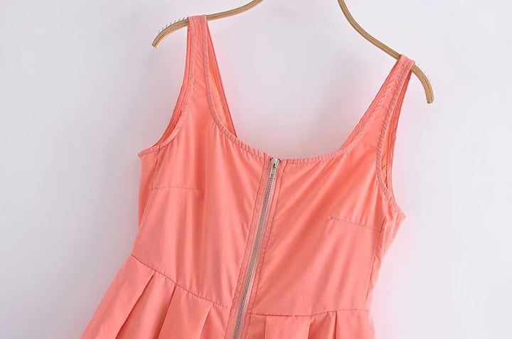 Spring Sexy Deep V Plunge Zipper Design Sling Vest Dress Bright Color Evening Dress