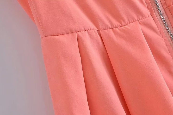 Spring Sexy Deep V Plunge Zipper Design Sling Vest Dress Bright Color Evening Dress