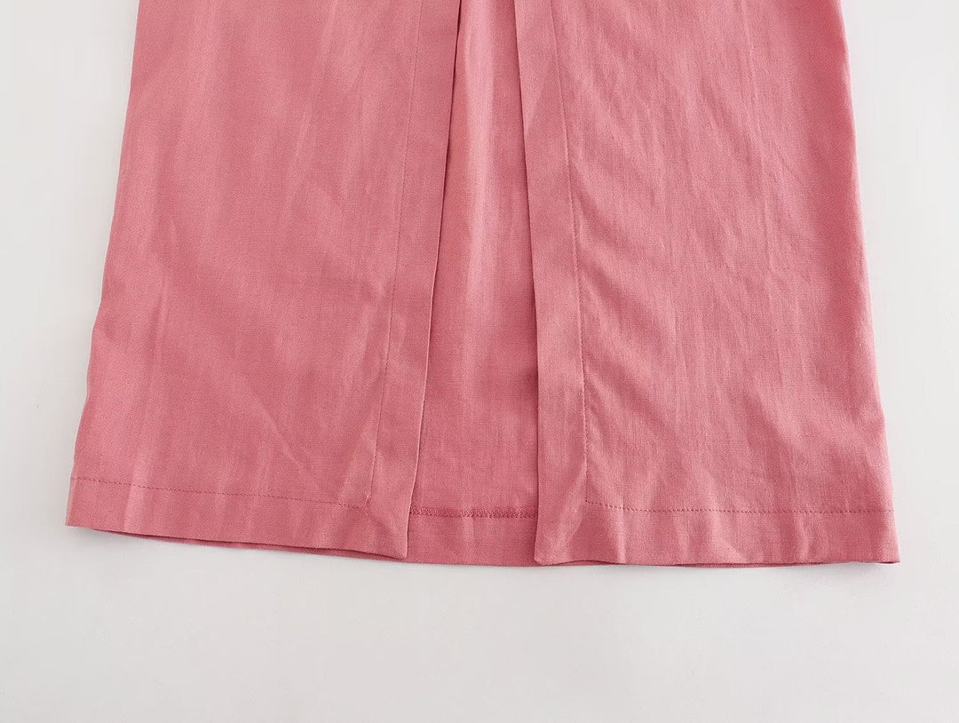 Summer Chest Bow Tie Design Cami Dress Cotton Blend High Waist Slit Maxi Dress