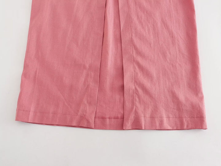 Summer Chest Bow Tie Design Cami Dress Cotton Blend High Waist Slit Maxi Dress