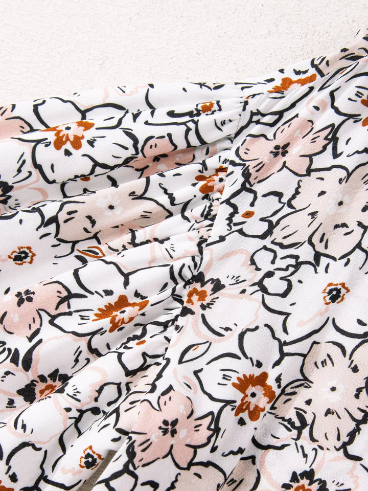 Floral Print Frilled Puff Sleeve Button Down Shirt