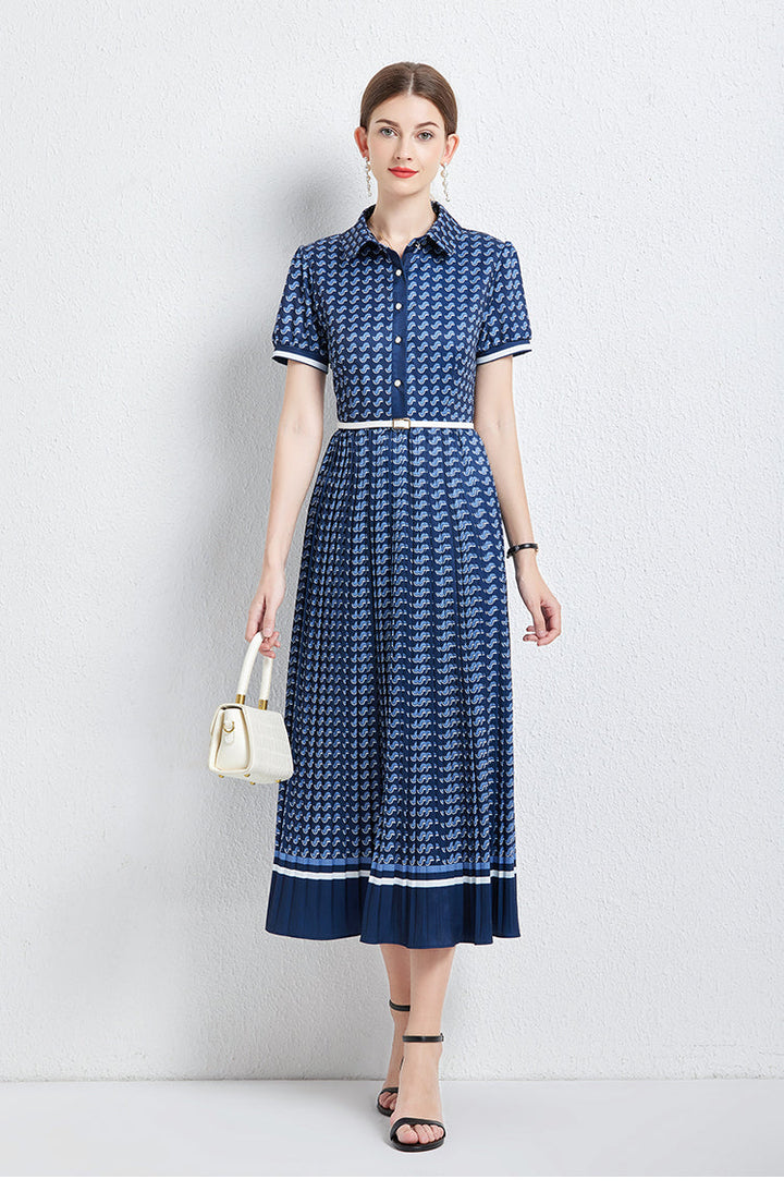 Women Summer New High-end Elegant Pleated Dress New Waisted Slim-fit Long Dress