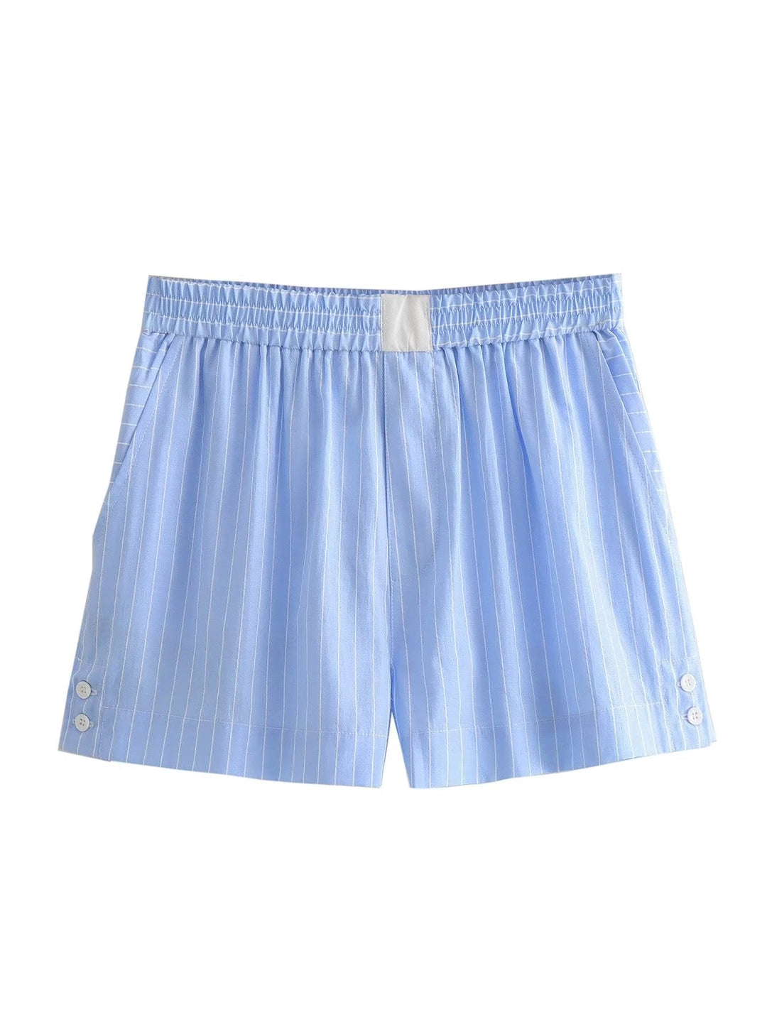 Women Clothing French Striped Poplin Short Shirt Contrast Color Shorts
