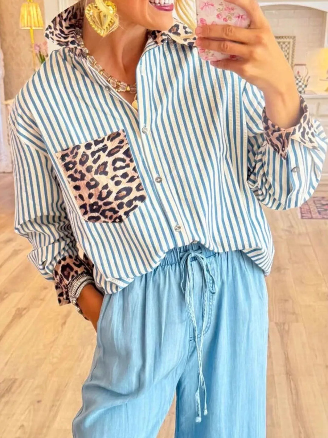 Leopard Striped Button Up Shirt
