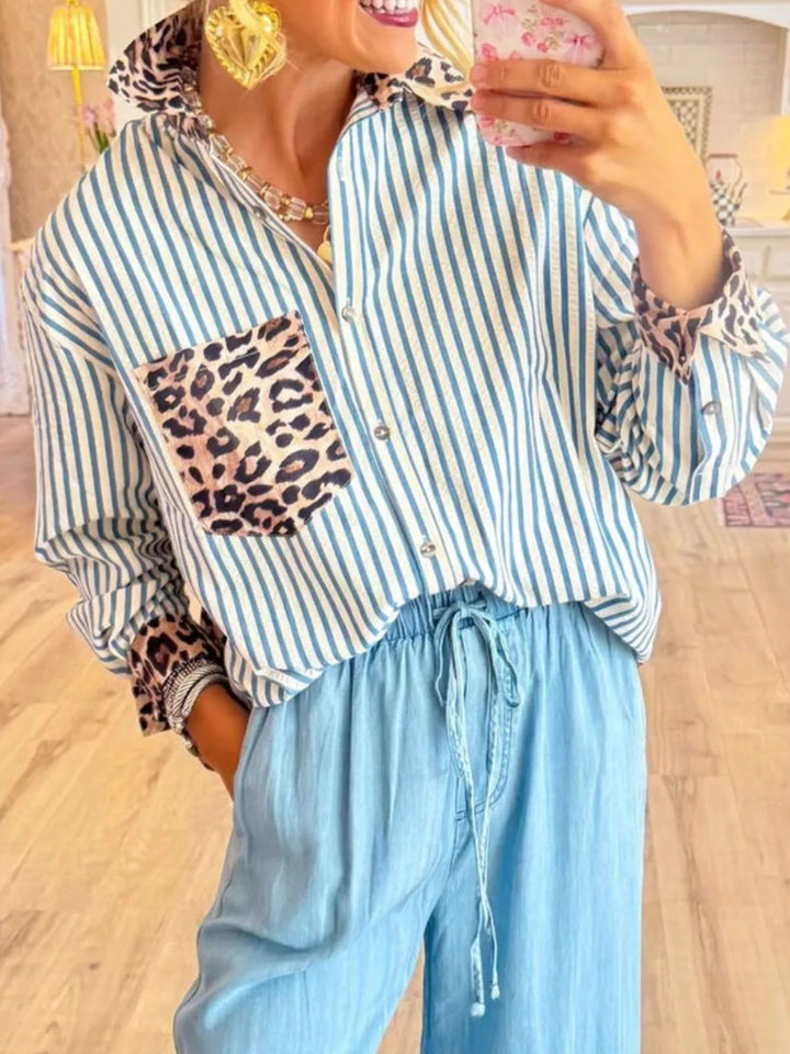 Leopard Striped Button Up Shirt