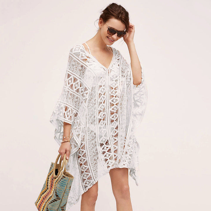 Cotton Hollow Out Cutout Sweater Spring Vacation Loose Bikini Cover Up Swimsuit Blouse Beach Sun Protection Clothing Crochet hook