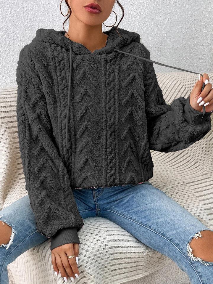 Fall Winter Women Pullover Sweatshirt Flannel Hooded Loose Plush Jacket
