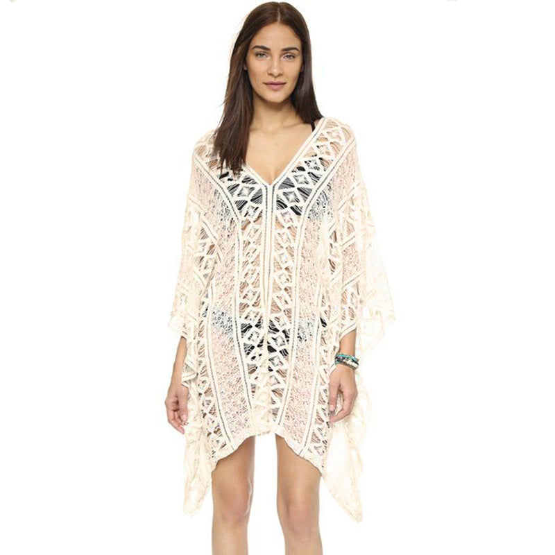 Cotton Hollow Out Cutout Sweater Spring Vacation Loose Bikini Cover Up Swimsuit Blouse Beach Sun Protection Clothing Crochet hook