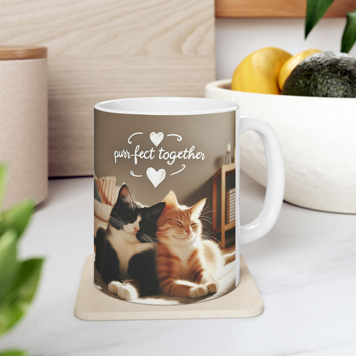 Purrfect Together 11 oz Ceramic Mug  Cute Valentines Day Gift for Cat Lovers