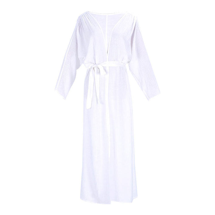 Crepe Cloth Belt Beach Jacket Sun Protection Clothing Cardigan Vacation Beach Cover Up Swimsuit Outwear
