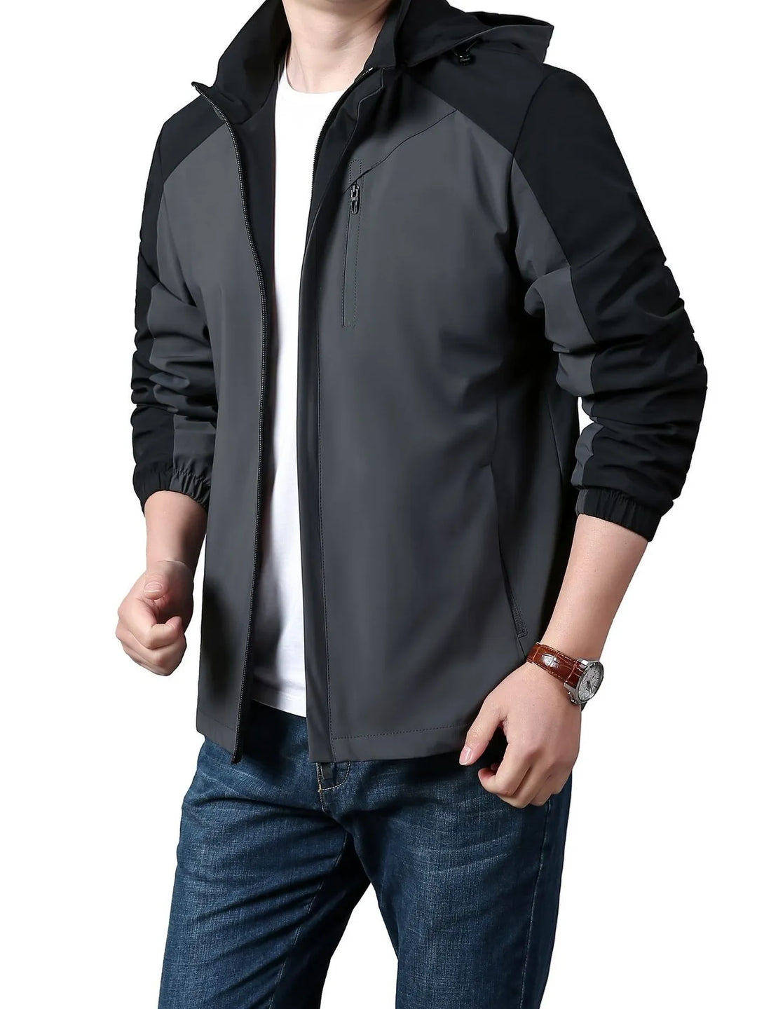 Men's Plus Size Hooded Colorblock Lightweight Jacket