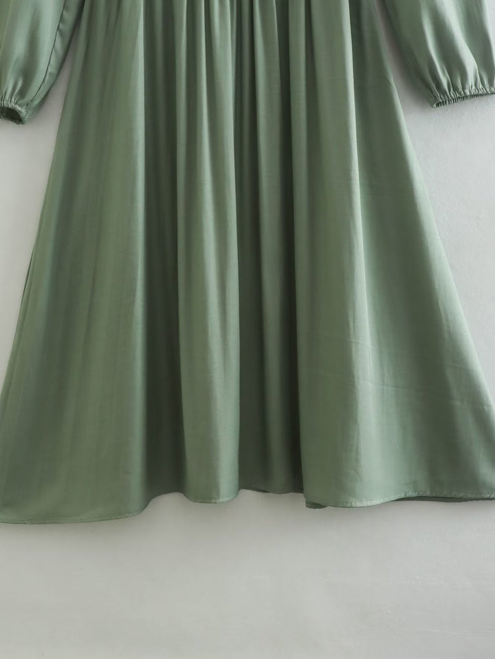 Intellectual Elegant V Neck Dress Autumn Solid Color High Waist A Line Dress Fashionable Pleated Dress Women