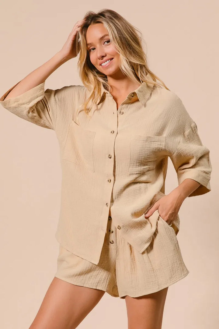 BiBi Crinkle Gauze Shirt and Short Set
