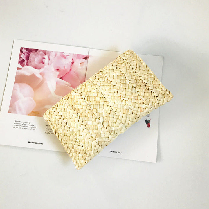 Corn Husk Straw Bag Clutch Women Large Capacity Clutch Hand-Woven Bag Mobile Phone Bag Coin Purse Japanese Korean