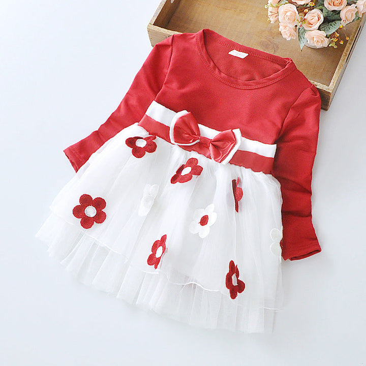 Flower bow long sleeve dress