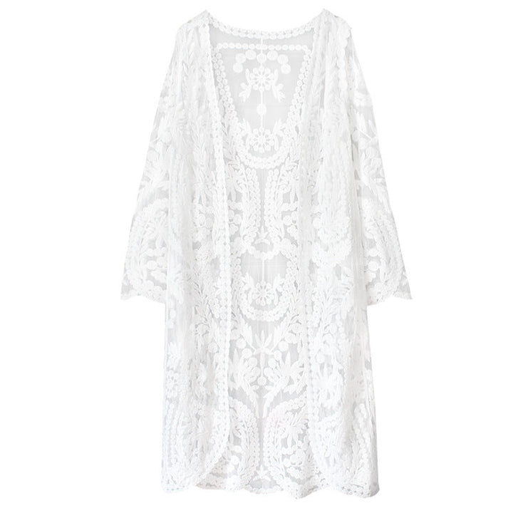 Mesh Swimsuit See through Long Outer Match Sun Protection Clothing Lace Embroidered Cardigan Beach Bikini Beach Jacket Women