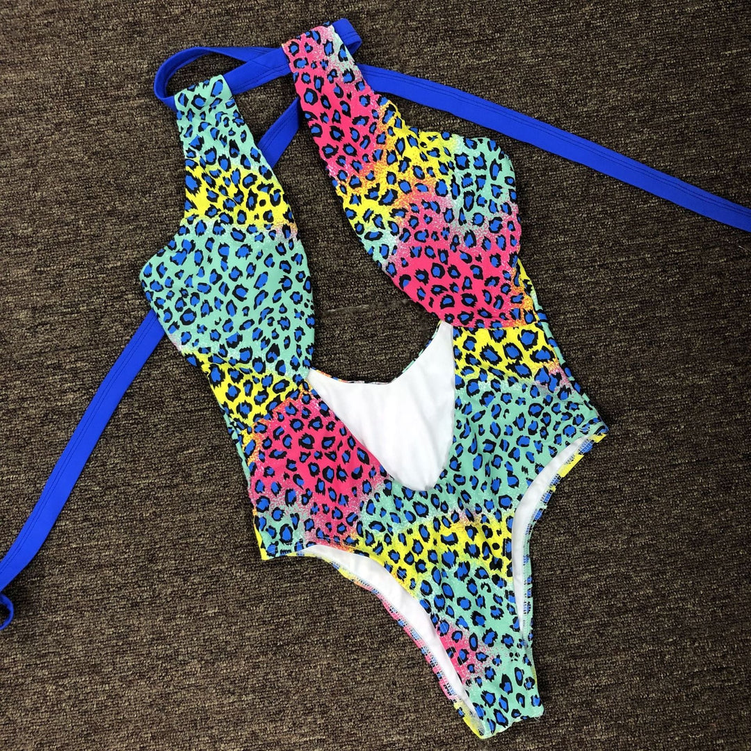 Sexy Swimsuit Export Swimwear Color Leopard Print Halter Strap One Piece Swimsuit Women