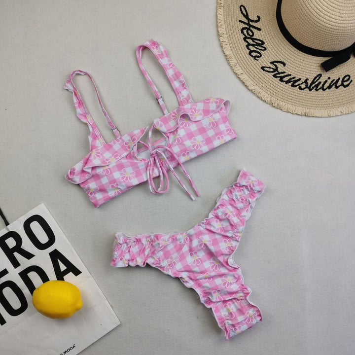 New Multi Color Printed Bikini Fresh Swimsuit Women Lace Split Swimsuit
