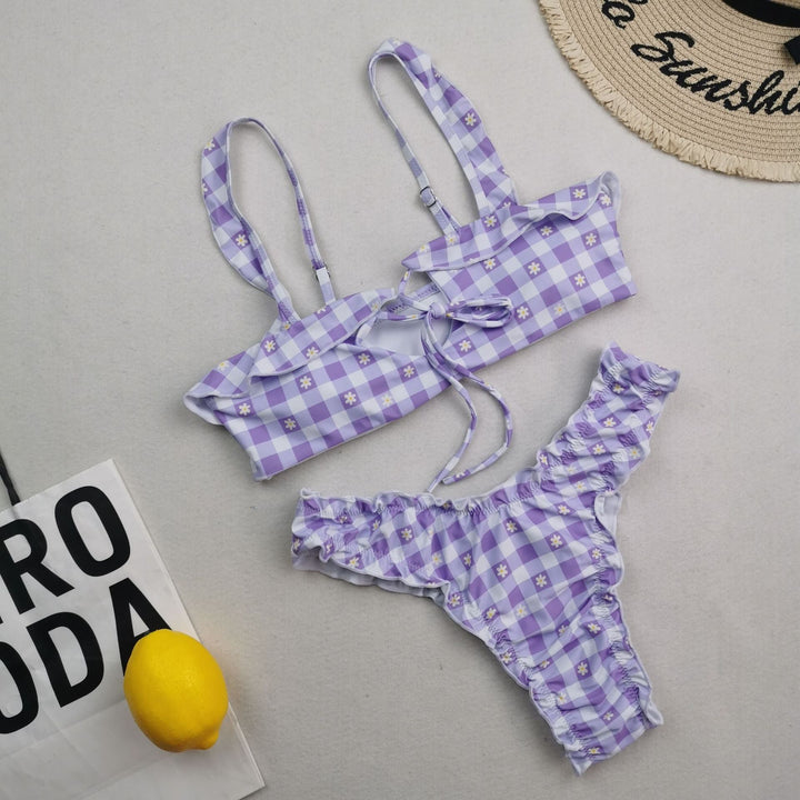 New Multi Color Printed Bikini Fresh Swimsuit Women Lace Split Swimsuit