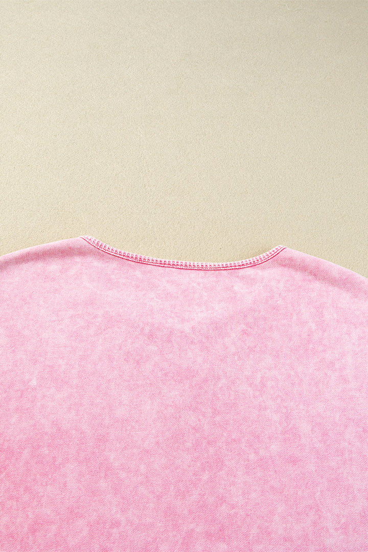 Strawberry Pink Mineral Wash Exposed Seam Drop Shoulder Oversized Tee