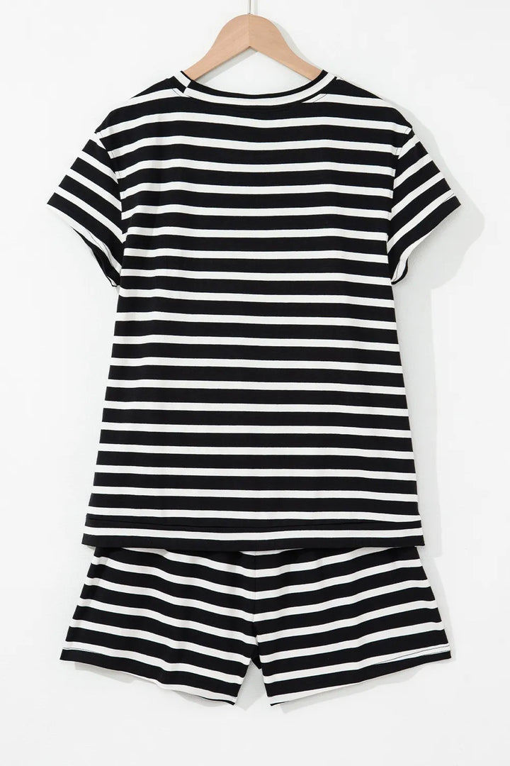 Striped Short Sleeve Top and Shorts Set