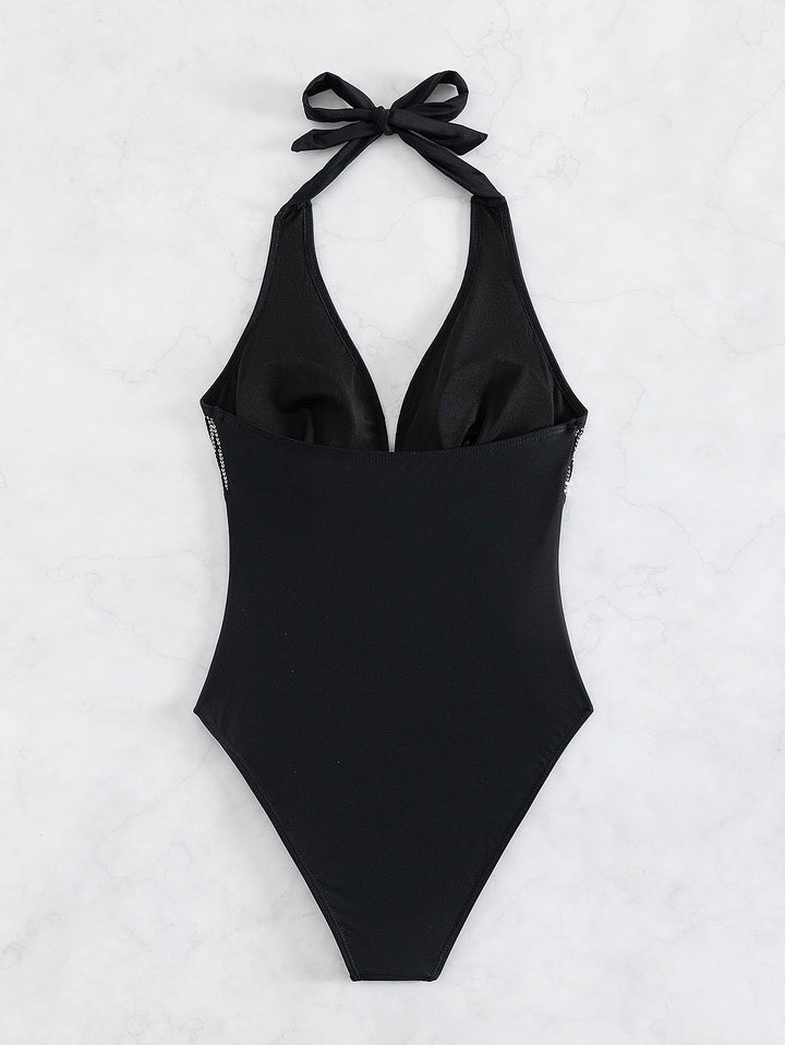 One Piece Swimsuit Women One Piece Halter Sequined Sexy Backless Bikini Swimsuit