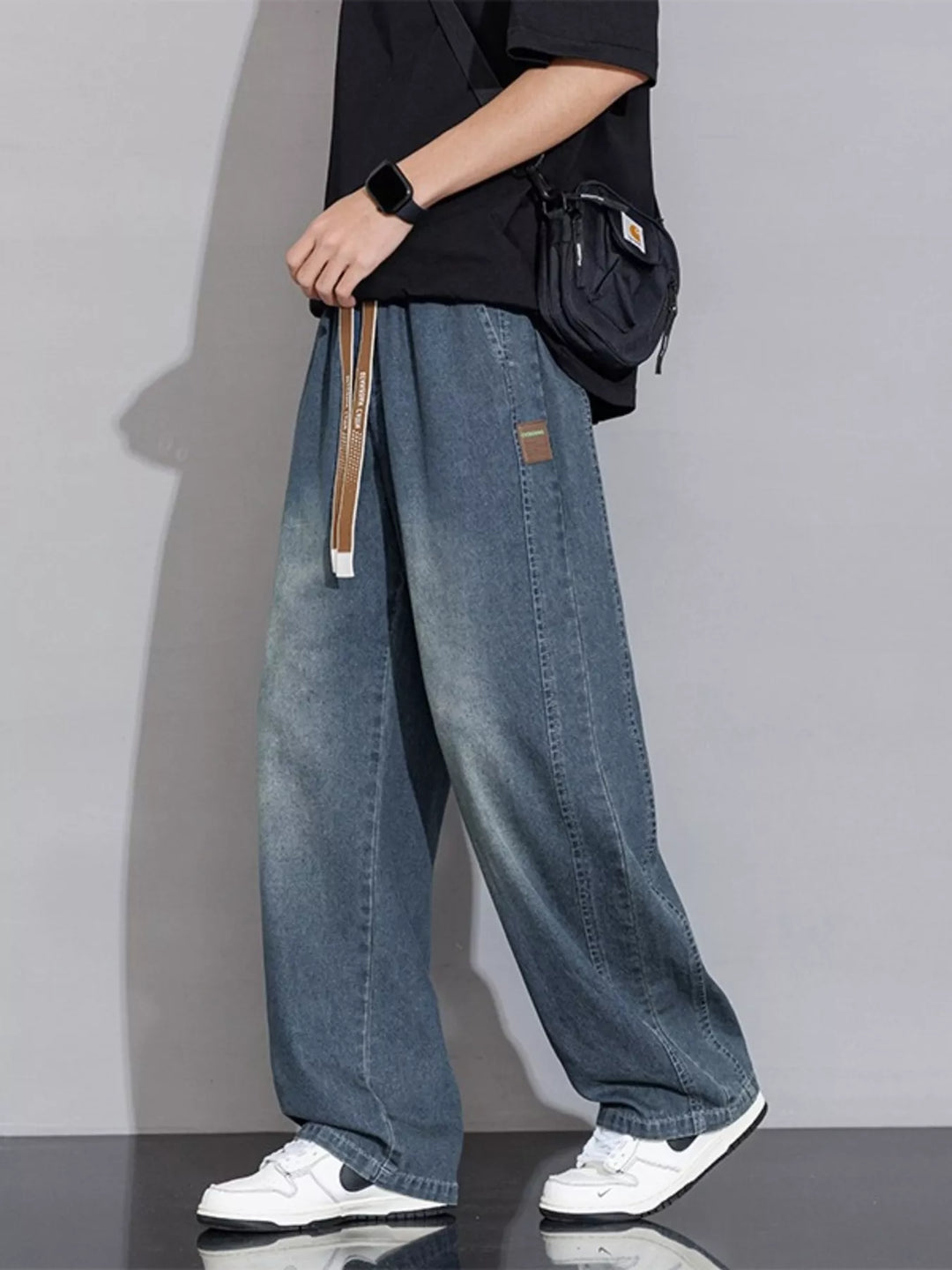 Men's Plus Size Vintage Wash Wide Leg Jeans